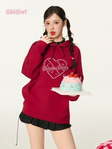 Gbiaior | Retro Red Letter Printed Hoodie Jacket Loose