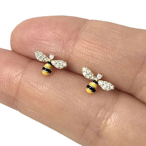Huitan Funny Honey Bee Earrings Ear Stud for Women Dainty Yellow Bee Earrings Exquisite Accessories Gift Fashion Jewelry
