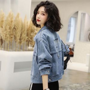 Denim Jacket for Women Long Sleeve Korean Loose Spring Autumn New Embroidered Solid Color Short Denim Jacket Tops