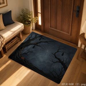 VIKAMA Halloween Starry Sky Spider Web Rug Non-Slip Washable Bathroom Door Mat and Entryway Mat Home Decor