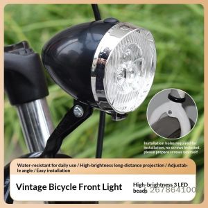 GUOMUZI | ⚑Vintage Bicycle Front Light 3 LED Bike Headlight Flashlight Retro Design Cycling Head Lamp For Night Riding Black Silver
