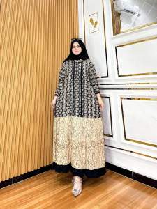 DRES SALUR KOMBINASI RAYON PREMIUM Z*RA DRESS / GAMIS RAYON KOMBINASI / GAMIS RAYON MOTIF SALUR GAMIS JUMBO WANITA KEKINIAN DRES TERBARU