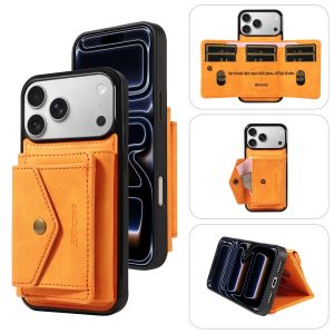 Ốp Điện Thoại Da PU Cho iPhone 17/16/15/14/13/12/11 Pro Plus Max Có Chân Đế Nhiều Khe Đựng Thẻ Chống Sốc Chống Bụi