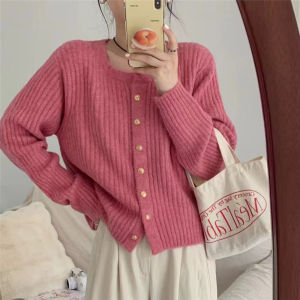 สีเขียว หมีแขนยาวถัก คาร์ดิเกน แจ๊กเก็ต ผู้หญิง ฤดูใบไม้ผลิ สไตล์ขี้เกียจ หลวม สลิม เสื้อสเวตเตอร์ เสื้อท่อนบน แจ๊กเก็ต