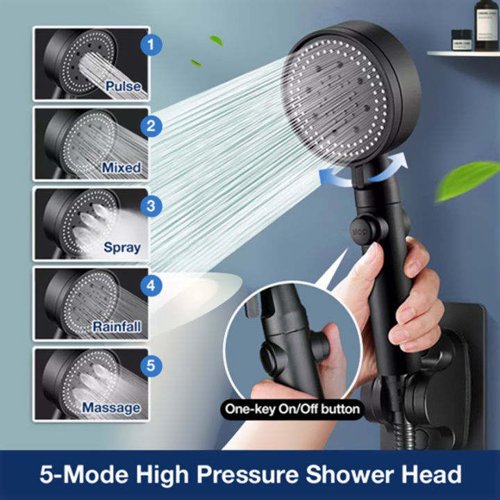 5/10 Modes High Pressure Shower Head Water Saving Showerhead One-Key ...