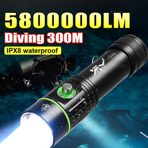 2026 5800000LM Most Powerful Dive Torch Depth 300M Professional Diving Flashlight Scuba Diving Lamp IPX8 Underwater Lantern