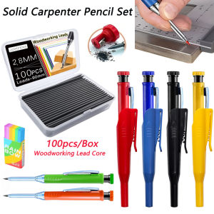 Deep Hole Solid Carpenter Pencil With Pencil Cap and 100pcs 2.8mm 2B Lead Woodworking Marking Mechanical Pencil for Woodworking