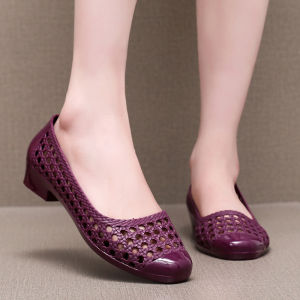 Giày Sandal Hở Mũi Thoáng Khí Thoải Mái Mùa Hè Cho Nữ Giày Đế Trung Chống Trượt Chống Mùi Giày Đế Bằng Đế PVC