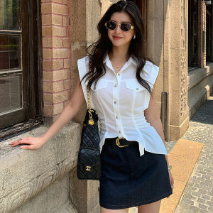 MUBEELE | Summer 2025 Womens Korean Style College Fashion Waist-Cinching Button-Up Short Sleeve Shirt Simple Design Youthful Top