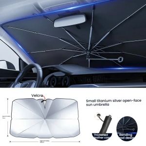 Car For Tesla Model Y Model 3 Highland Windshield Sun Shade Umbrella Front Window Sunshade Cover with 360°Rotation Bendable Amag