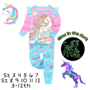 PIYAMA ANAK GLOW IN THE DARK IMPORT MURAH LENGAN PANJANG FROZEN UNICORN  COTTON PRINTING