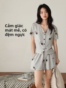 MiiOW | Bộ đồ ngủ mùa hè cho nữ MiiOW Cat Person có đệm ngực chống điểm nhô quần short tay ngắn thoải mái mặc ở nhà