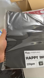 Sổ Vẽ Lò Xo Bìa Đen Happy Ingres 220gsm Phong Cách Basic Tối Giản - Vân Cold 20 Tờ