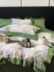 Luxurious Retro Tencel Bedding Set Ice Silk Smooth Four-Piece Suite Breathable Sheets Duvet Cover for Comfortable Naked Sleep