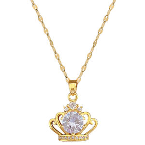 Luxurious Titanium Steel Crown Design Necklace for Women Elegant Hollow out Choker Versatile Lockbone Chain Jewelry Accessory