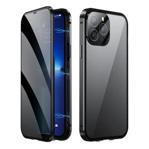 LS | Double-Sided Buckle Privacy Magnetic Case For iPhone 18 17 16 15 14 13 12 Pro Max Plus 17E 16E 360° Full Protection Glass Cover
