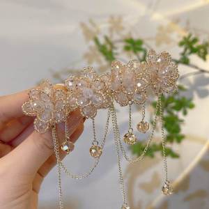 Elegant Handmade Crystal Flower Tassel Spring Clip Hair Accessories Vintage Court Style Hairpins for Women