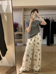 MeTwo Elephant Pattern Pajama Pants Walking Contraction Trouser Summer Thin Home Bean Bag Straight-leg Casual Outdoor Air Conditioning Pants Women