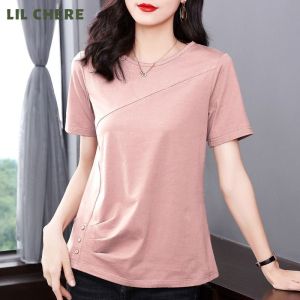 LIL CHERE Large Size T-shirt Womens Short Sleeve T-shirt Rounk-neck Top