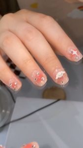 Bộ 24 móng tay giả ngắn trơn - DZ 036 - đính đá đính charm sang trọng dễ thương cho nữ màu hồng Kèm keo dán móng CÓ ẢNH SP THẬT