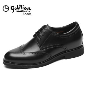 Goldlion Business Shoes Mens Invisible Heightening Leather Shoes Autumn Winter New Style Office Formal Shoes round Toe Derbys
