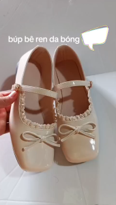 Giày búp bê nữ mũi vuông phối ren quai ngang khóa cài đế bệt trống trơn MVY15