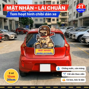 Tem Decal Chó Pug Đội Mũ Phi Công Lái Xe Máy Mặt Nhăn Lái Chuẩn Chibi Sticker Hoạt Hình Dán Xe Máy Ô Tô