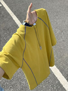 LIUBU | Yellow Quick-Dry Half-Zip Mens Summer Sports T-Shirt