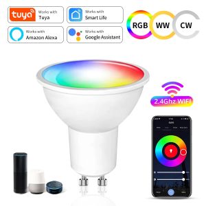 Tuya Smart WiFi LED Bulb Light GU10 220V 5W 7W 9W RGBCW LED Spotlight Smart Life App Control Works with Alexa Google Home