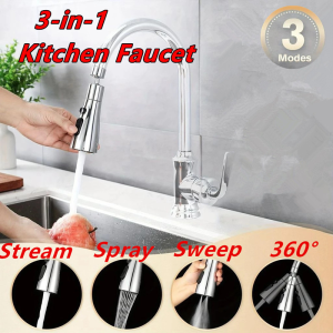 3-in-1 Rotatable Pull-out Kitchen Faucet 360° Rotating Electroplating Sink Water Tap