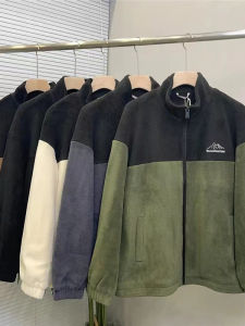 Mens Fleece Jacket Casual Warm Stand Collar Zipper Closure Long Sleeve Polyester Fiber Lightweight Spring Autumn Winter Coat