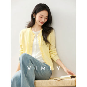 Vimly | Vimly Yellow Knitted Casual Round Neck Sweater Coat Womens Autumn New Style Button Up Polyester Blend Long Sleeve Top