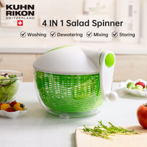 KUHN RIKON Manual Rotary Salad Spinner Lettuce Dryer 4-in-1 Multi-functional Wash Spin Dry Mix Salad Fruit Vegetable Large Capacity 5L Swiss Design