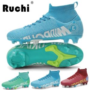 RUCHI รองเท้าฟุตบอลสำหรับผู้ชาย Tf/fg High Top สำหรับผู้ใหญ่เด็กสนามหญ้ารองเท้าฟุตบอลกันลื่นรองเท้าผ้าใบออกกำลังกายในร่มขนาดใหญ่31-49 #