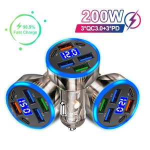 6 in 1 USB C Car Phone Charger Adapter with Voltage Display Dual PD Super Fast for iPhone 15 Pro max OPPO Samsung Huawei