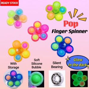 Luminous Pop It Finger Spinner Glow In The Dark Fidget Spinner Pop It Fidget Toys Mainan Kanak Kanak
