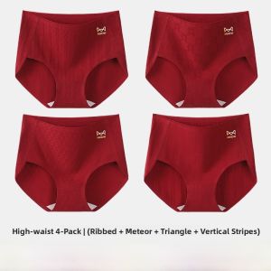 Miiow | Red Zodiac Year Womens Underwear Pure Cotton Antibacterial High Waist Marriage Triangle Shorts Comfortable Breathable Briefs