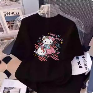 2026 Summer 100% Cotton Sanrio Hello Kitty Printed Casual Loose T-shirt Parent-child Vintage Harajuku Top 52TOYS Collaboration.