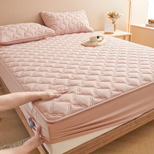 Solid Color Washed Cotton Quilted Mattress Protector