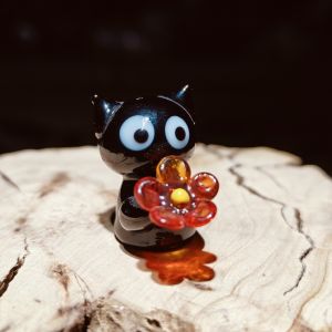 Handmade Zibo Luyi Glass Black Cat Toy Cute Plush Sleep Companion Reflective Colorful Decorative Tabletop Gift for Friends