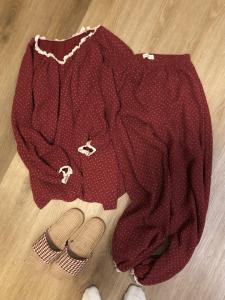 Retro Korean Lace Polka Dot Cotton Nightgown Womens Autumn New Large Size Long Sleeve Long Pants Pure Cotton Home Clothes Set