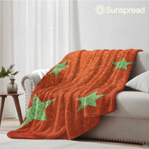 Beast Kingdom | Glitter Green Star Orange Base Soft Warm Flannel Blanket Lightweight Cozy Christmas Halloween Home Decor Room