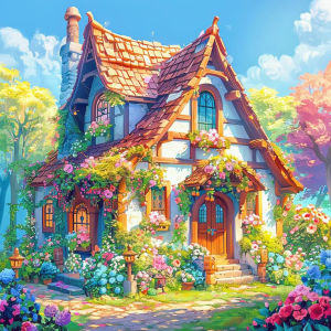 Huacan Full Square Round Drill Diamond Painting Spring House Diamond Mosaic Landscape Flower Set Home Decoration