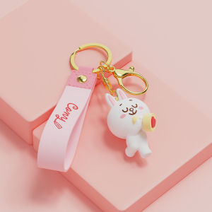 Cute Brown Bear Earphone Bag Car Keychain Womens Bookbag Pendant Couple Hanging Decoration Silicone Cartoon Series Keychain