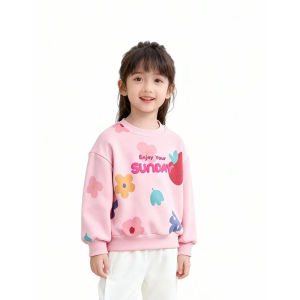 Cute Cartoon Flower Print Hoodie Childrens 2026 Autumn and Winter New Style
