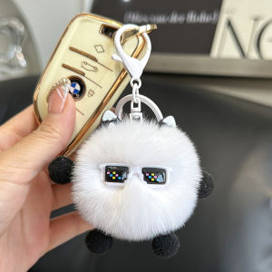 Cute Little Coal Ball Rabbit Fur Keychain Backpack Cartoon Doll Toy Bag Accessory Car Key Holder Soft Plush Pendant