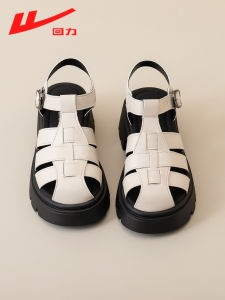 Roman Woven Sandals Womens Summer New Style Hollow out Thick Heel Slip-On Fashionable Casual Synthetic Leather T-Strap Sandals