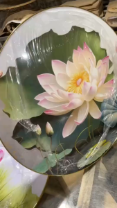 Tranh  Tráng Gương Tròn HOA SEN VÀNG In UV5D Cao Cấp - Trang trí nhà cửa.