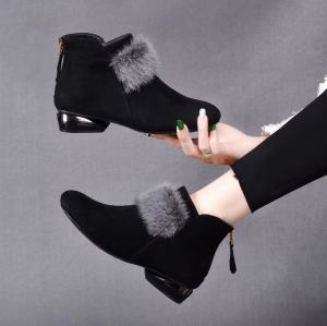 Matte Short Boots Womens 2025 Autumn Winter New Thick Heel Fleece Leather Shoes round Head Fur Flat Bottom Martin Boots