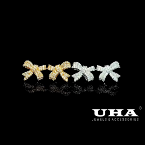 B1460 Bông tai nữ hình nơ chuôi cài chắc chắn kiểu dáng hiện đại thu hút sang trọng UHA